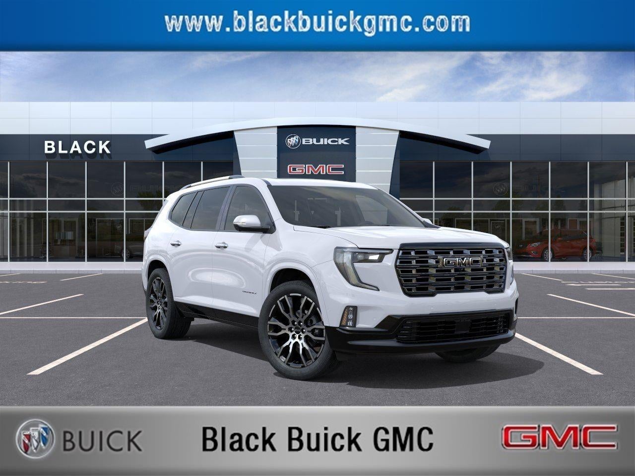 2026 GMC Acadia Denali Ultimate in Glacier White Tricoat — front three-quarter view